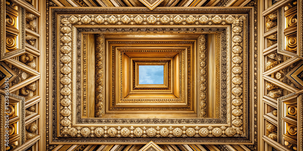 stunning view of ornate golden frames creating symmetrical pattern, leading to bright blue sky. This architectural masterpiece showcases intricate details and artistic design stunning view of ornate golden frames creating symmetrical pattern, leading to bright blue sky. This architectural masterpiece showcases intricate details and artistic design