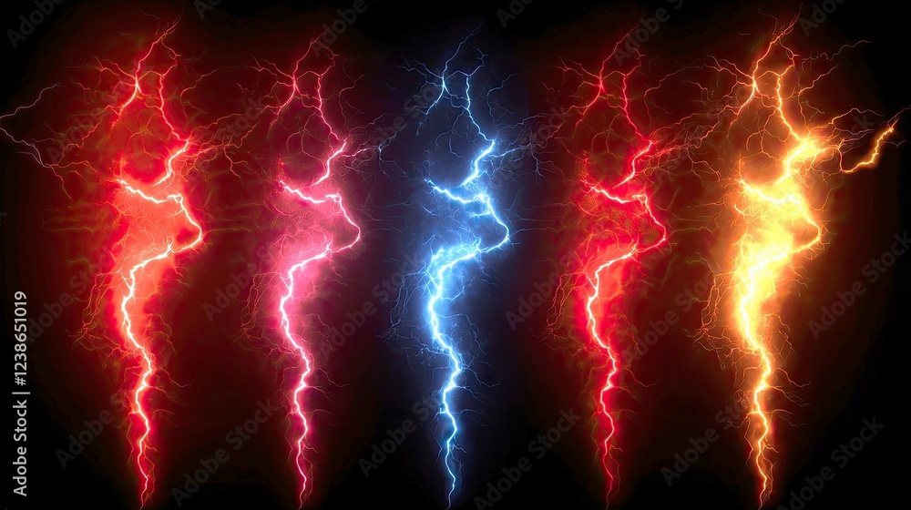 Obraz premium Fiery Electric Storm: Abstract Lightning Plasma Background. Intense Colors, Powerful Energy, Dynamic Design. Perfect for Sci-Fi, Fantasy, and Energy-Themed Projects.