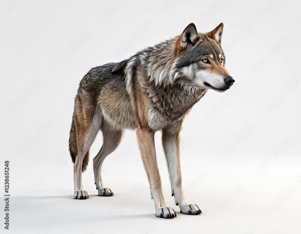 Wolf in dynamic pose on isolated white background. Wolf in dynamic pose on isolated white background.