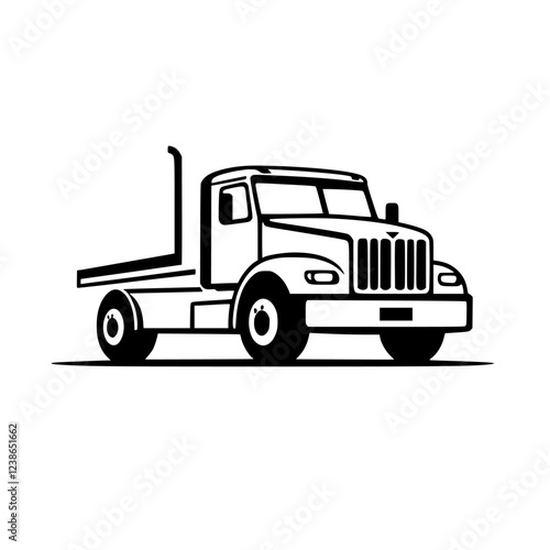 Black and White Illustration of a Flatbed Truck: A Symbol of Heavy-Duty Transportation and Logistics