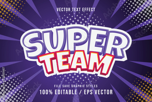 Editable text effect super team go premium vector background purple