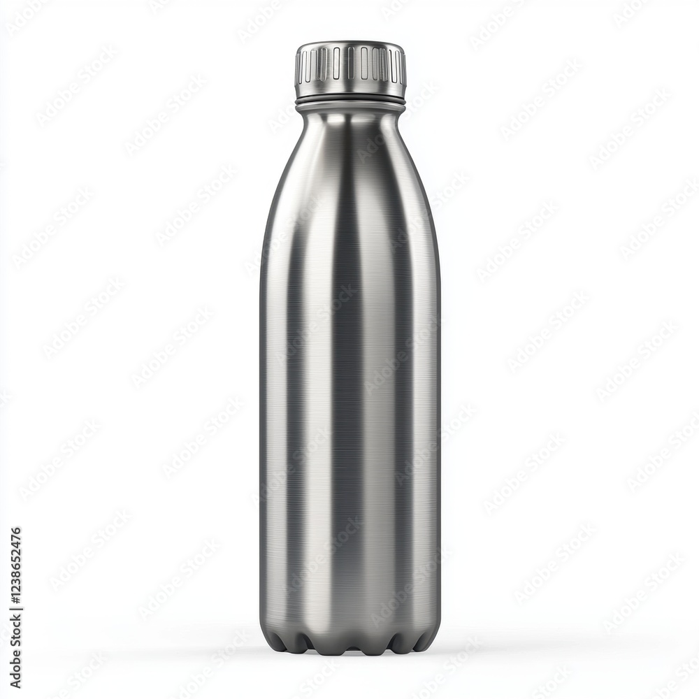Modern Stainless Steel Reusable Water Bottle with a Matte Finish Isolated on White Background