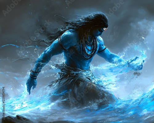 Antique black and white photo of travel around the World: Idol statue Brahma Lord Hanuman bowing to Lord Rama with Sita and Lakshmana