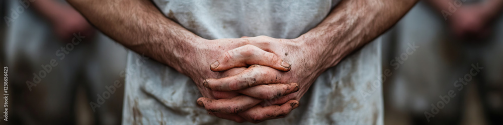 Close-up of Dirt-Stained Hands Clasped Together Close-up of Dirt-Stained Hands Clasped Together