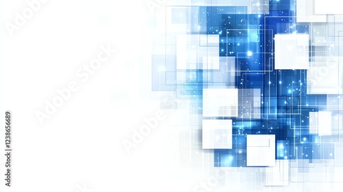 Abstract digital background with blue geometric shapes and grid patterns. Ideal for tech designs, innovation themes, and futuristic presentations.