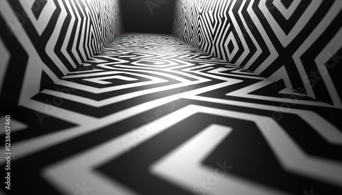 Fototapeta Naklejka Na Ścianę i Meble -  Patterned floor and walls perspective in enclosed area for optical effect or use