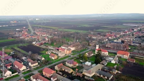 Wallpaper Mural Rural landscape with fields and houses captured from above in peaceful countryside setting Torontodigital.ca