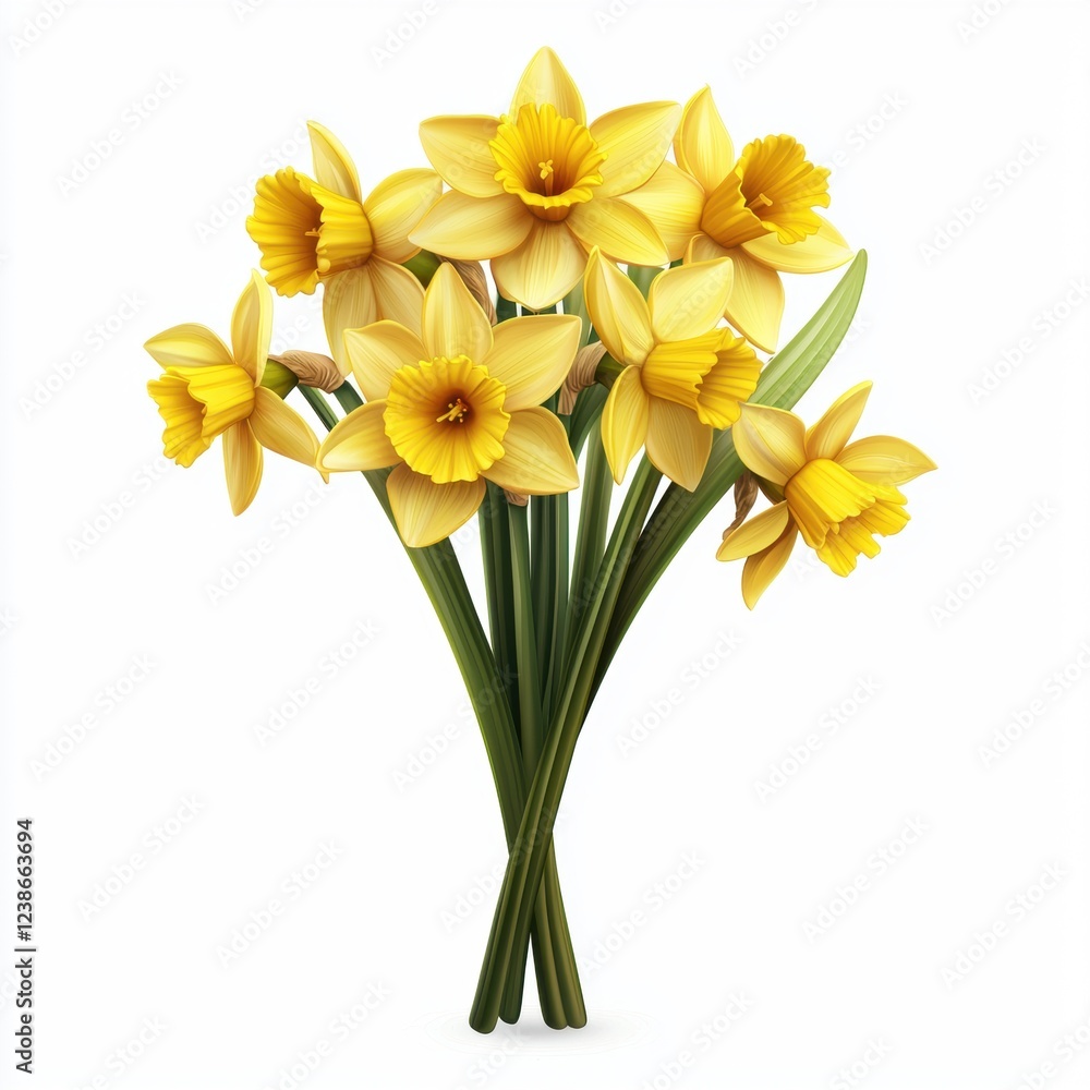 Obraz premium Spring daffodil bouquet symbolizing Easter, isolated on white background
