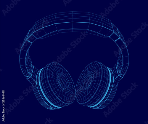 Headphones with a blue background. The headphones are shown in a 3D rendering, giving them a more realistic appearance