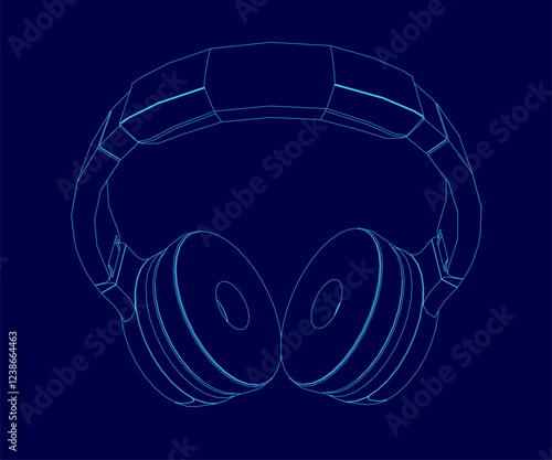 Headphones with a blue background. The headphones are shown in a stylized way, with the top of the headphones being the main focus