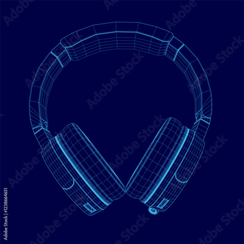 Headphones with a blue background. The headphones are in a 3D rendering and appear to be a close up of the ear