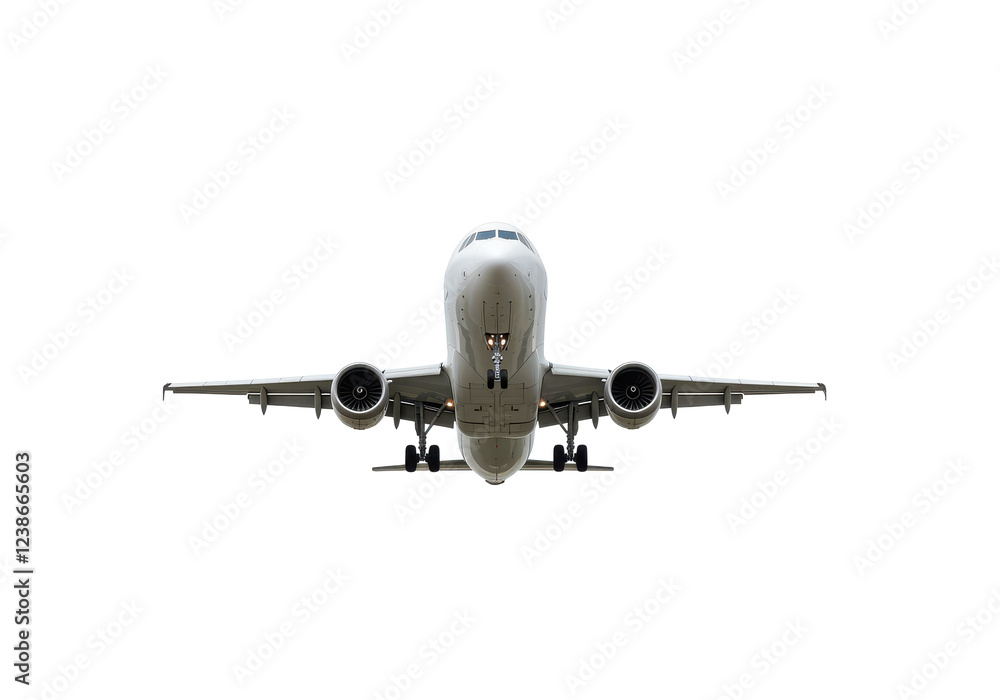 Obraz premium A modern commercial airplane with sleek design, isolated on a white background