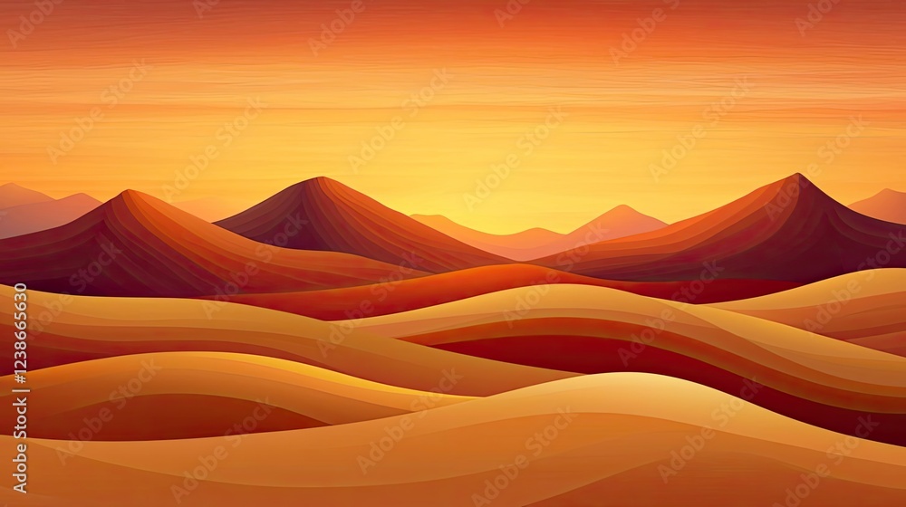 Desert sunset nature concept. Beautiful sunset over rolling sand dunes, showcasing vibrant orange and yellow tones. Desert sunset nature concept. Beautiful sunset over rolling sand dunes, showcasing vibrant orange and yellow tones.