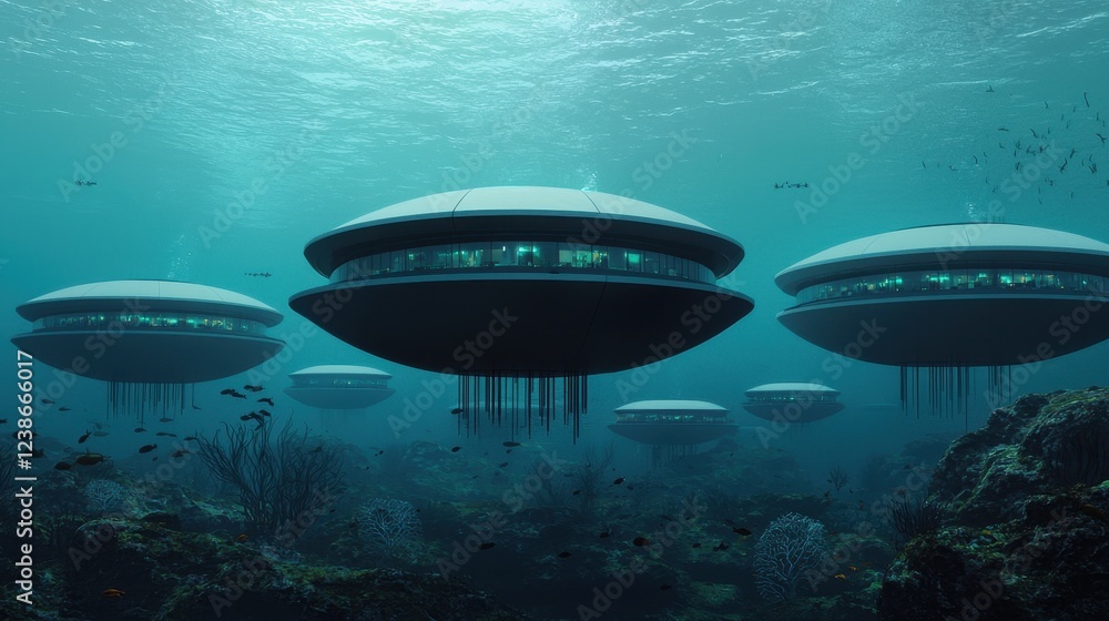 Fototapeta premium Futuristic Underwater Spaceships Exploring Ocean Depths