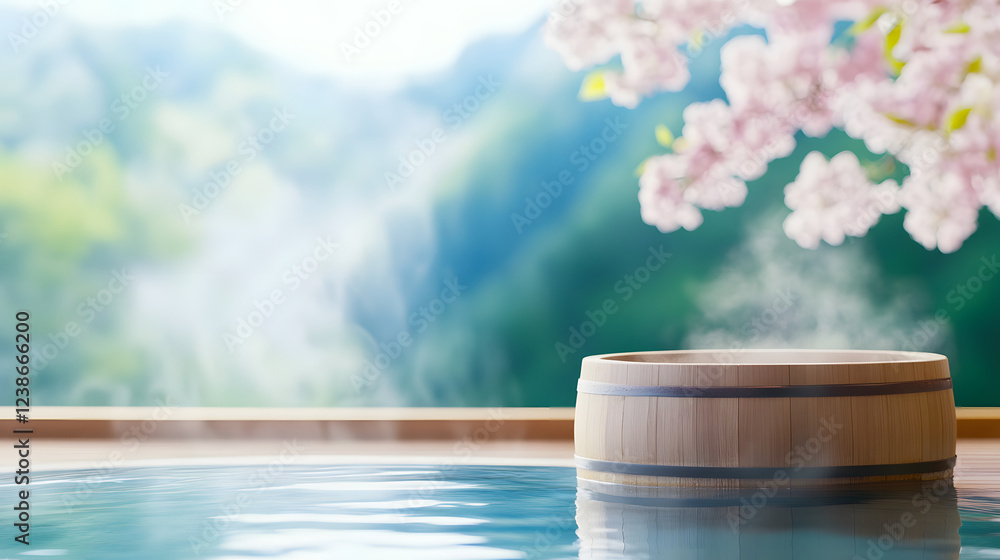 Traditional Japanese onsen with wooden baths, steam rising, surrounded by serene nature for a peaceful and relaxing atmosphere.
Traditional Japanese onsen with wooden baths, steam rising, surrounded by serene nature for a peaceful and relaxing atmosphere.