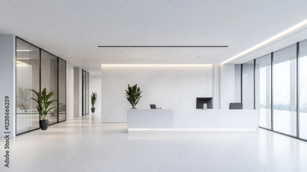 Fototapeta premium Modern Minimalist Office Reception Area with Natural Lighting