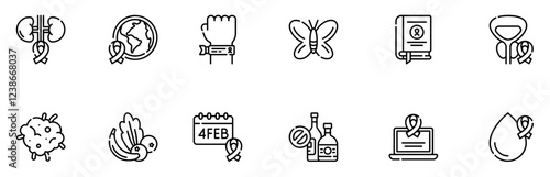  World cancer day line icon set vector with editable stroke.