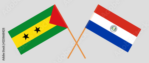 Crossed flags of Sao Tome and Principe and Republic of Paraguay. Official colors. Correct proportion. Vector illustration