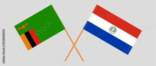 Crossed flags of Zambia and Republic of Paraguay. Official colors. Correct proportion. Vector illustration