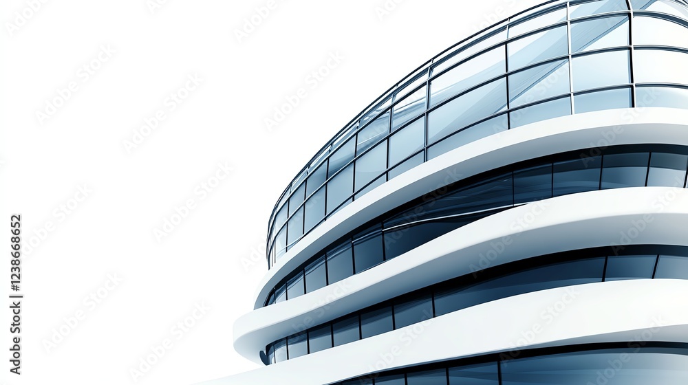 Obraz premium A modern corporate office exterior with glass facade, sleek architecture, high detail, isolated on white background