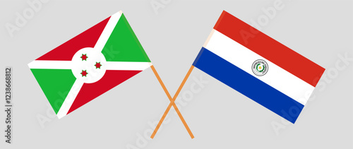 Crossed flags of Burundi and Republic of Paraguay. Official colors. Correct proportion. Vector illustration