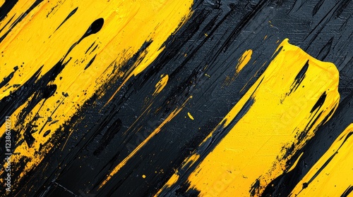 Abstract Painting Yellow Black Brushstrokes Texture photo