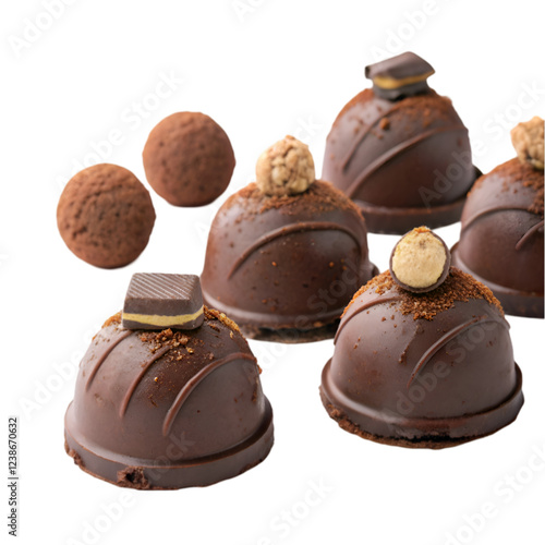 Delicious dark chocolate truffles gourmet sweets confectionery dessert on transparent background