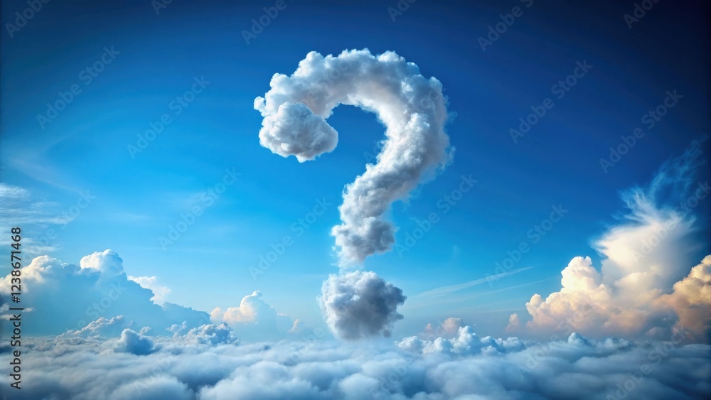 A Question Mark Shaped Cloud Formation Above a Sea of Clouds in a Vibrant Blue Sky A Question Mark Shaped Cloud Formation Above a Sea of Clouds in a Vibrant Blue Sky