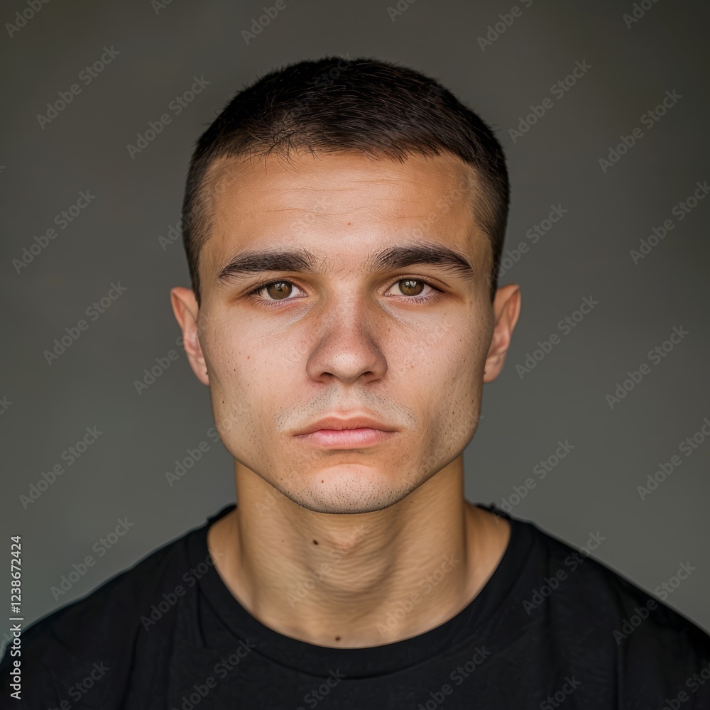 Obraz premium guy in black shirt on grey background.