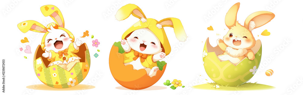 Obraz premium Cheerful Cartoon Bunny Peeking Out of Easter Egg Easter Joy Concept on Transparent Background