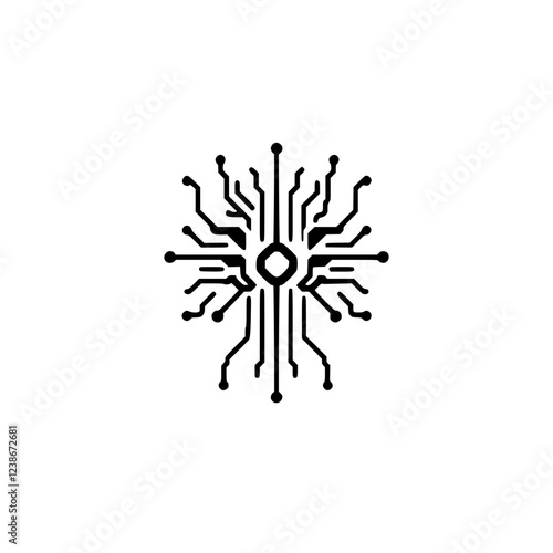 Abstract Circuit Board Network: Digital Technology Connection, Modern Innovation Design.  Geometric Lines Pattern, Simple Vector Illustration, Clean Graphic
