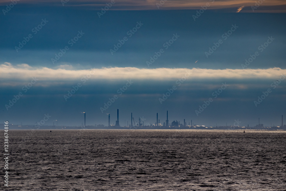 Large oil refinery on banks of River Mersey at Stanlow Large oil refinery on banks of River Mersey at Stanlow