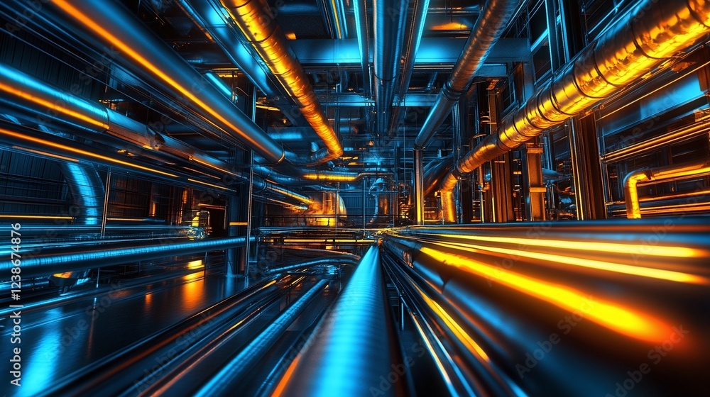 Exploring industrial innovation cybernetic pipeline system digital art futuristic environment dynamic perspective Exploring industrial innovation cybernetic pipeline system digital art futuristic environment dynamic perspective