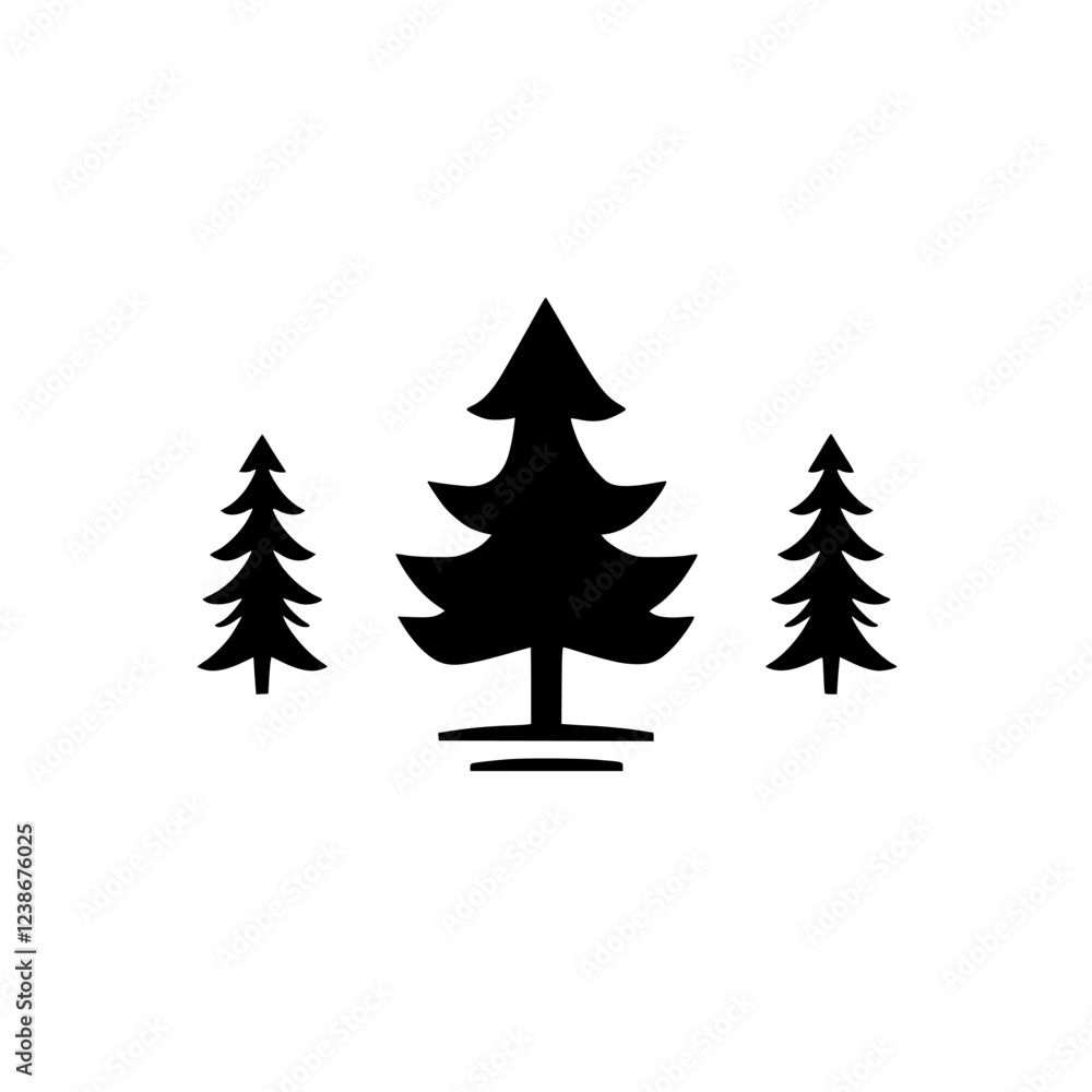 Obraz premium Three stylized pine trees, minimalist nature illustration. Simple graphic design, perfect for logos, prints and decorations.