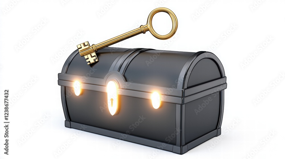 Treasure Chest with Key Symbolizing Discovery and Wealth Potential Treasure Chest with Key Symbolizing Discovery and Wealth Potential