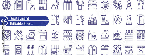 Restaurant Line Editable Icons set. Vector illustration in modern thin line style of public catering related icons. menu categories, table reservations, food and drinks, and more.