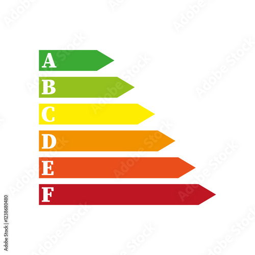 Energy rating chart. Gradient arrow bars. Color scale display. Vector efficiency levels.