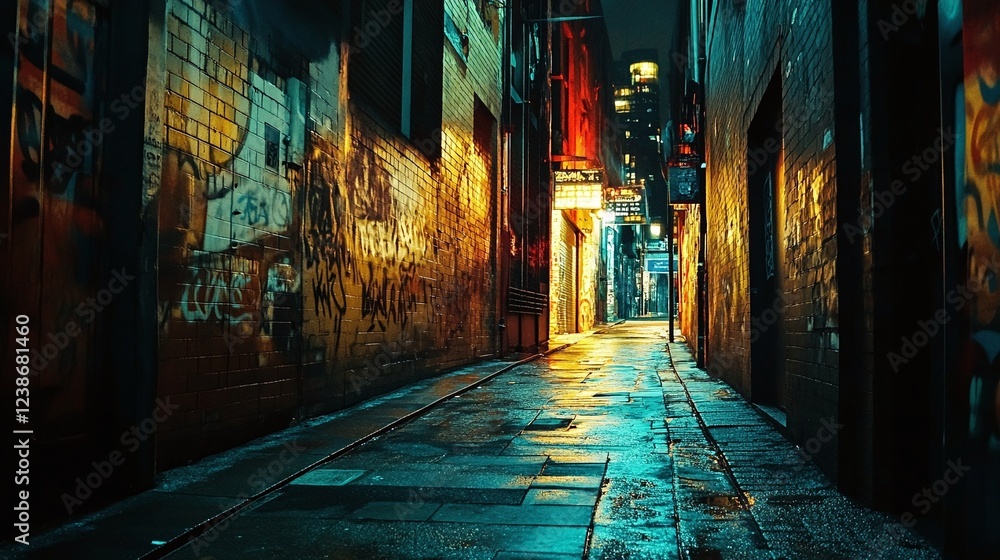 Fototapeta premium Urban night walk through an alley cityscape photography evening perspective mystery
