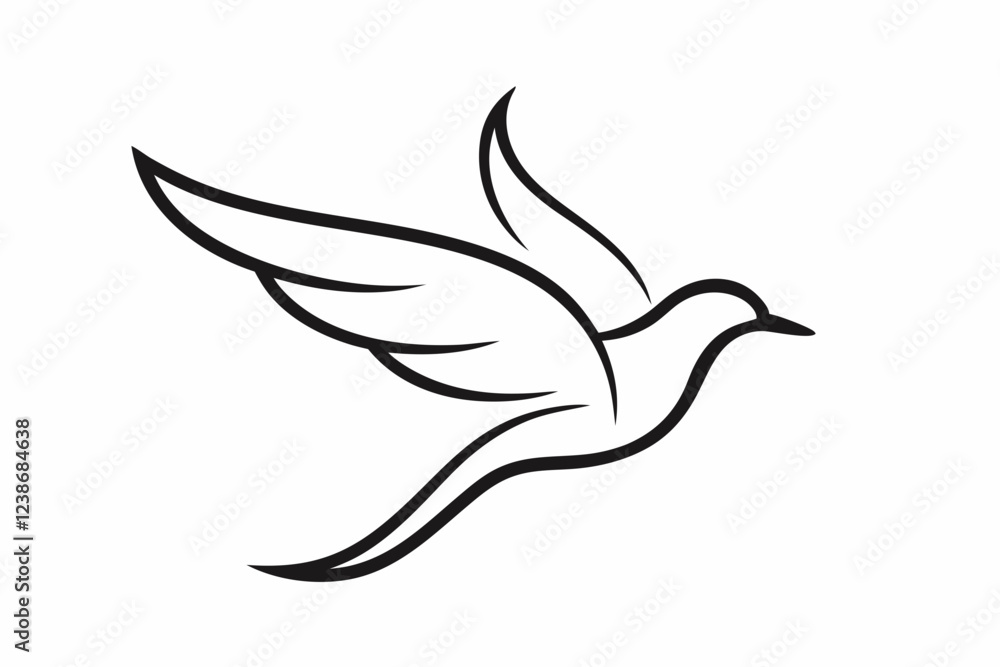 Flying Bird Silhouette Icon - Minimalist Black Vector on White Background. Flying Bird Silhouette Icon - Minimalist Black Vector on White Background.