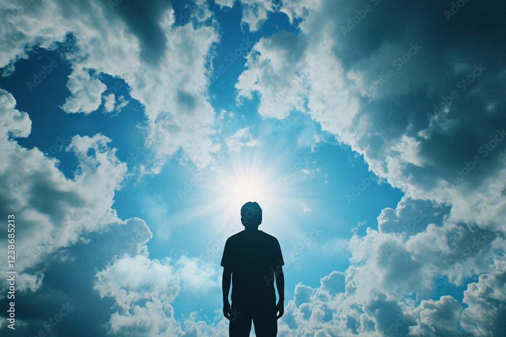 Silhouette of a Person Against a Bright Sky with Dramatic Clouds Silhouette of a Person Against a Bright Sky with Dramatic Clouds