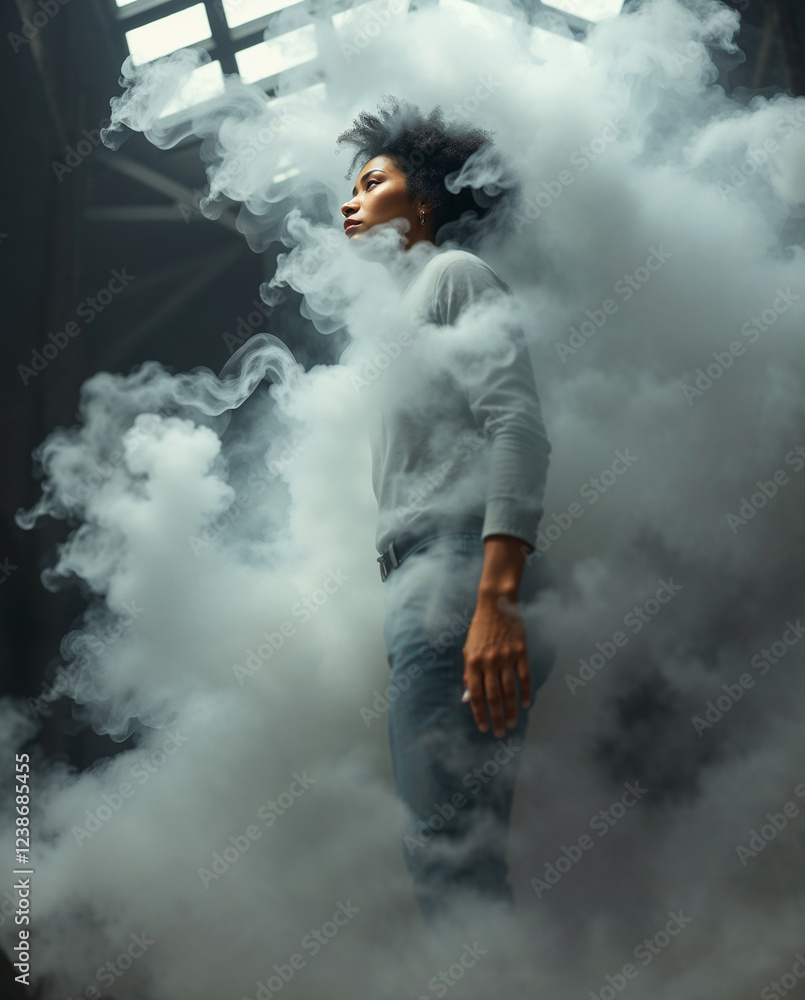 Fototapeta premium A Man's Head Overflowing with Clouds of Thoughts, concept image