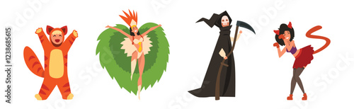 People Character Wear Masquerade Costume and Dress Vector Set