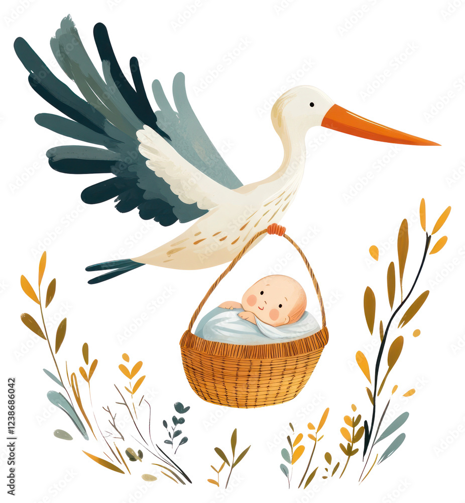 Fototapeta premium PNG Baby basket illustration elements.