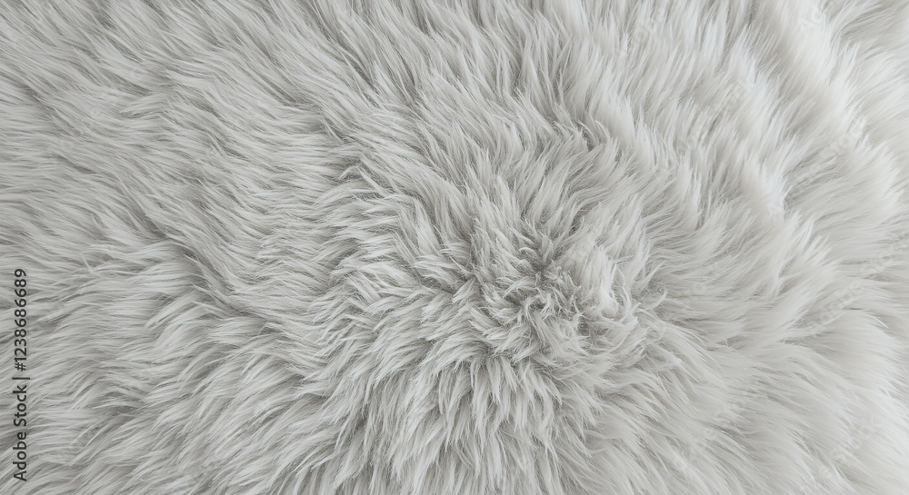 Close-up of a soft, light gray faux fur fabric. Close-up of a soft, light gray faux fur fabric.
