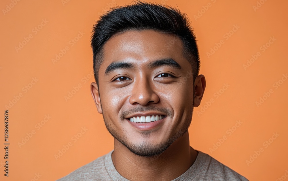 handsome man smiling with a mustache and a causal t-shirt handsome man smiling with a mustache and a causal t-shirt