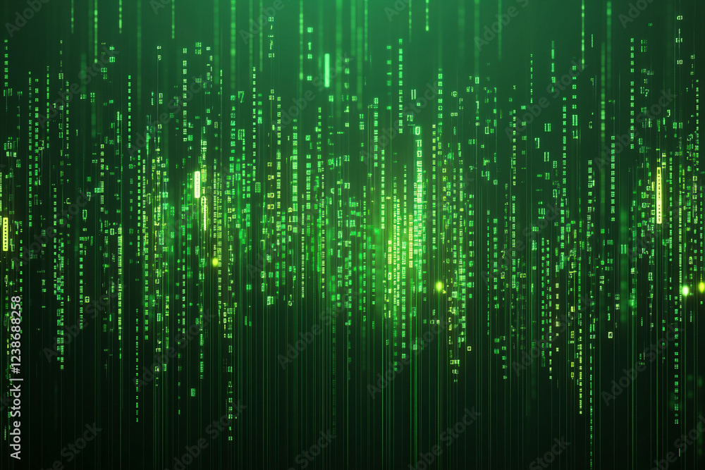 Green Digital Code Rain Representing Technology and Data in a Futuristic World Green Digital Code Rain Representing Technology and Data in a Futuristic World