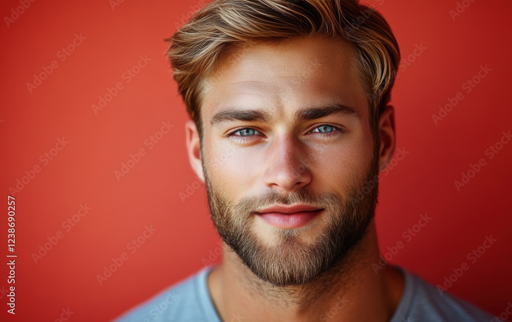 Fototapeta premium handsome man smiling with a mustache and a causal t-shirt