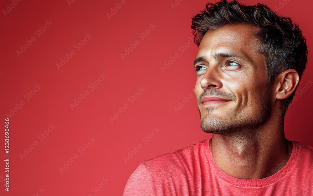 Fototapeta premium handsome man smiling with a mustache and a causal t-shirt