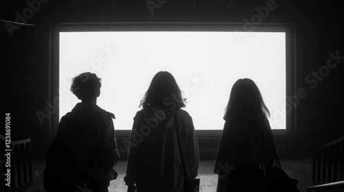 People in the cinema are looking at a white screen.