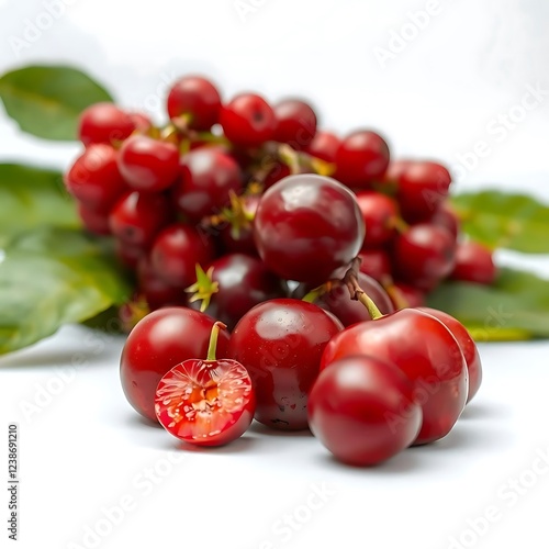 Close-up of Fresh, Deep Red Plums. Bunch of organic Java plum fruits is the local grapes in the Philippines. Syzgium cumini photo